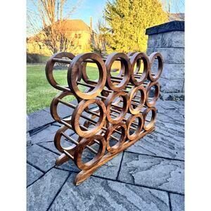 KUSTOM KRAFT Walnut 12 Bottle Wine Rack Mid Century Modern Vintage Contemporary